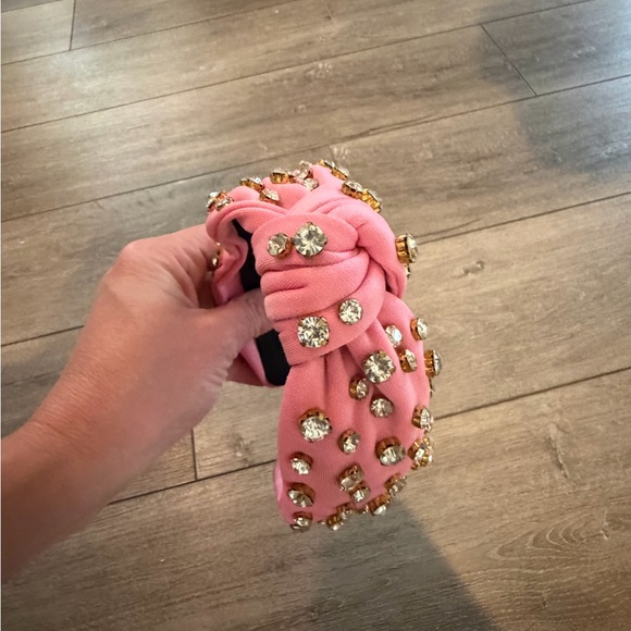 Accessories - Embellished Pink Knotted Headband with Gold Crystal Accents